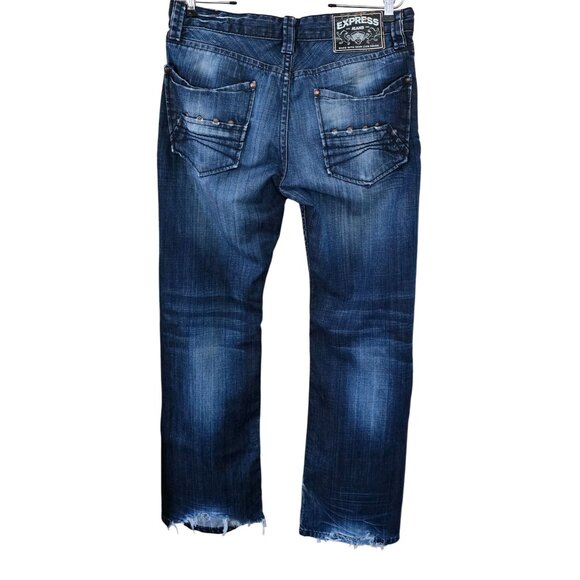 Express Jeans Distressed Mens Denim Pants With Frayed Hem - Picture 2 of 8